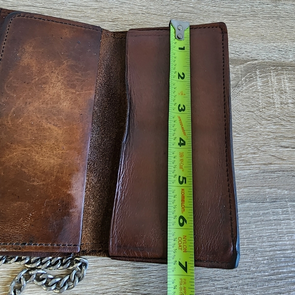 VINTAGE HARLEY DAVIDSON Motorcycle Tri Fold long Brown Leather Wallet & Chain - Picture 11 of 16